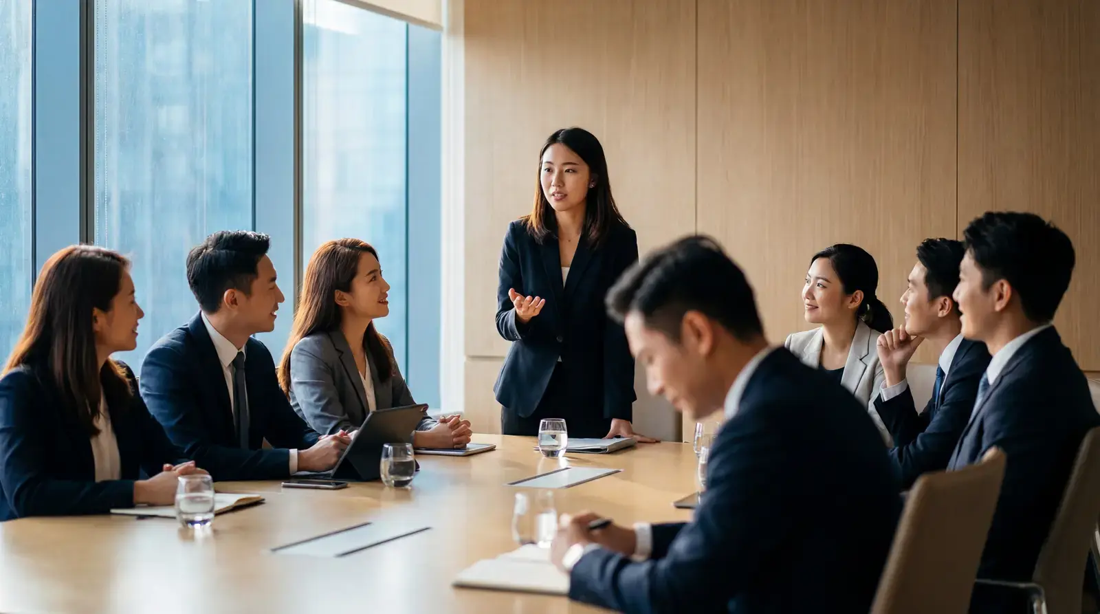 一位在會議中主導決策的 AI 長角色示意