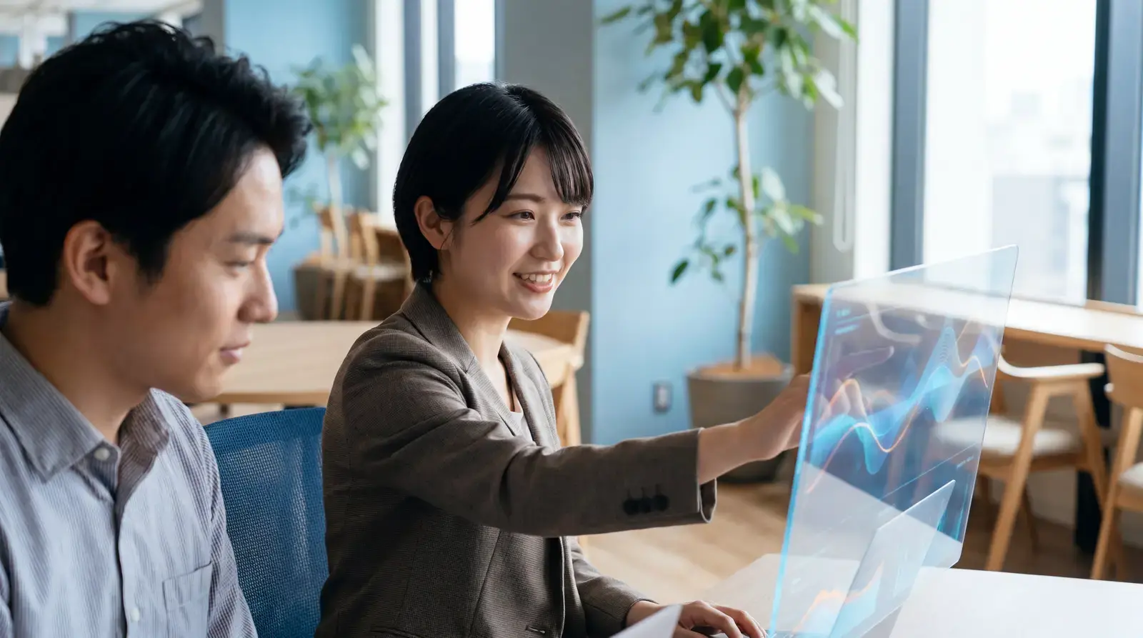 員工與 AI 助手協作、專注於判斷工作的示意