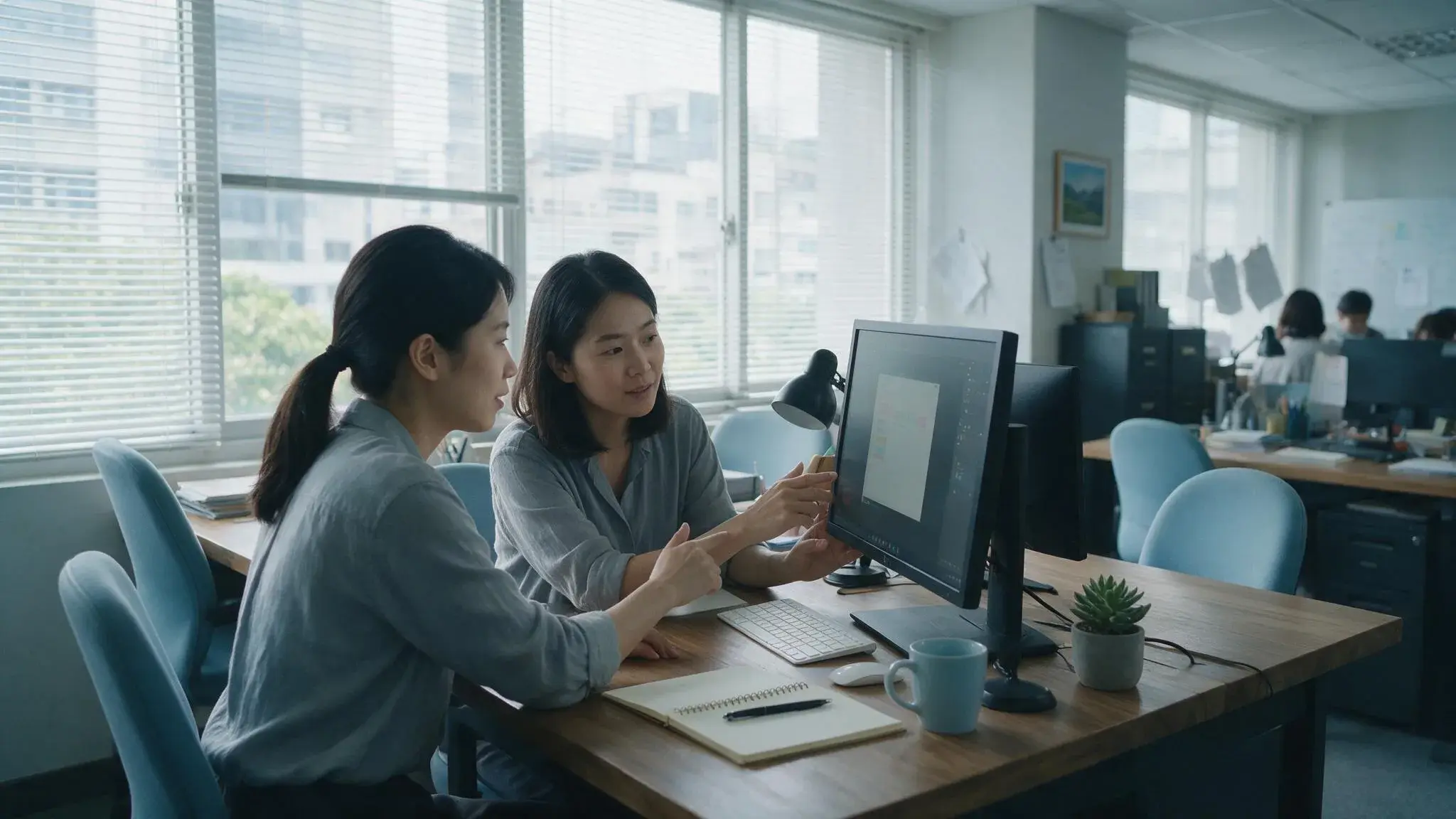 企業內訓現場，學員在座位上實際操作筆電練習