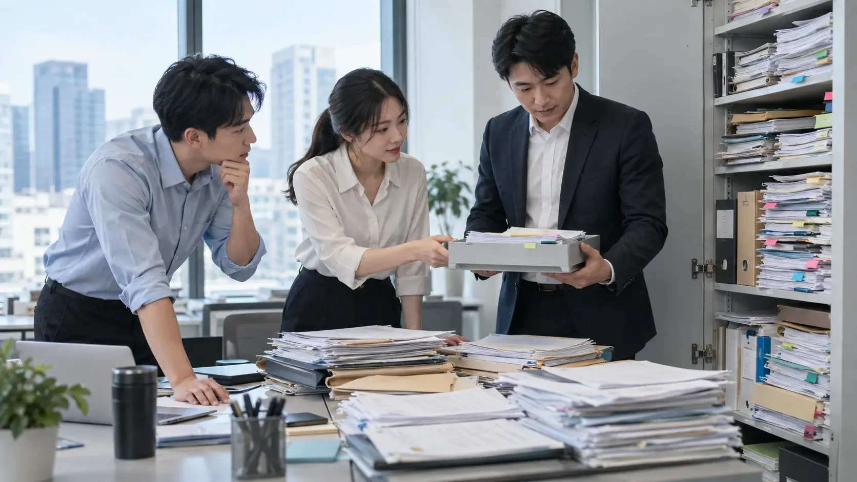 企業主管與同仁從大量公司資料中選出第一批 AI 使用內容